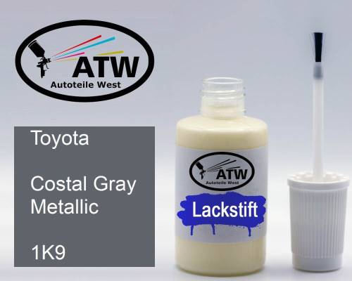 Toyota, Costal Gray Metallic, 1K9: 20ml Lackstift, von ATW Autoteile West.